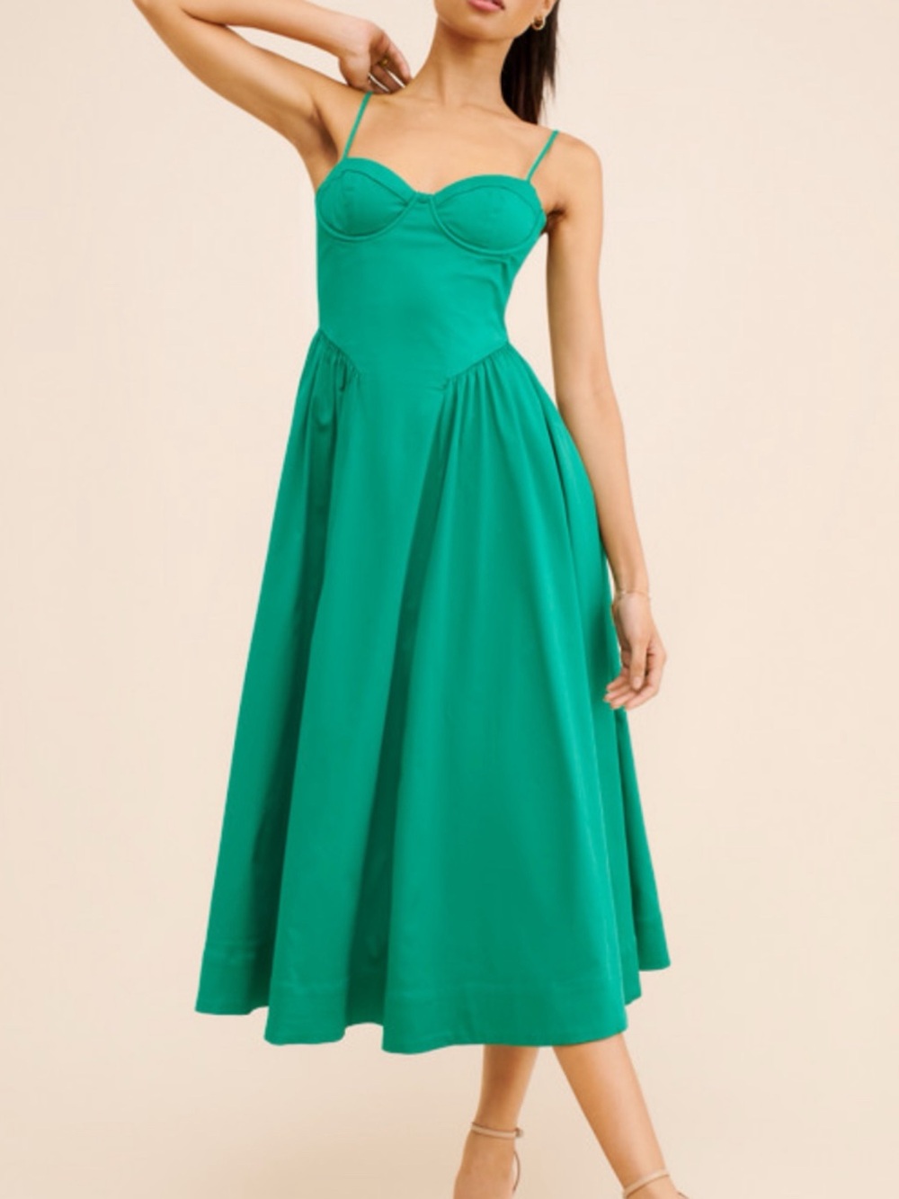 🌟 ASTR the Label Bellamy Sleeveless Fit & Flare Midi Dress Green Size Medium